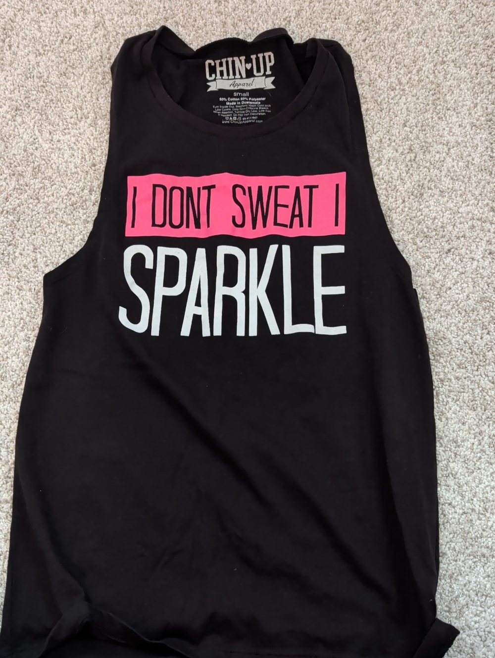 Chin Up Apparel Black Tank with Pink and White Sparkle Graphic